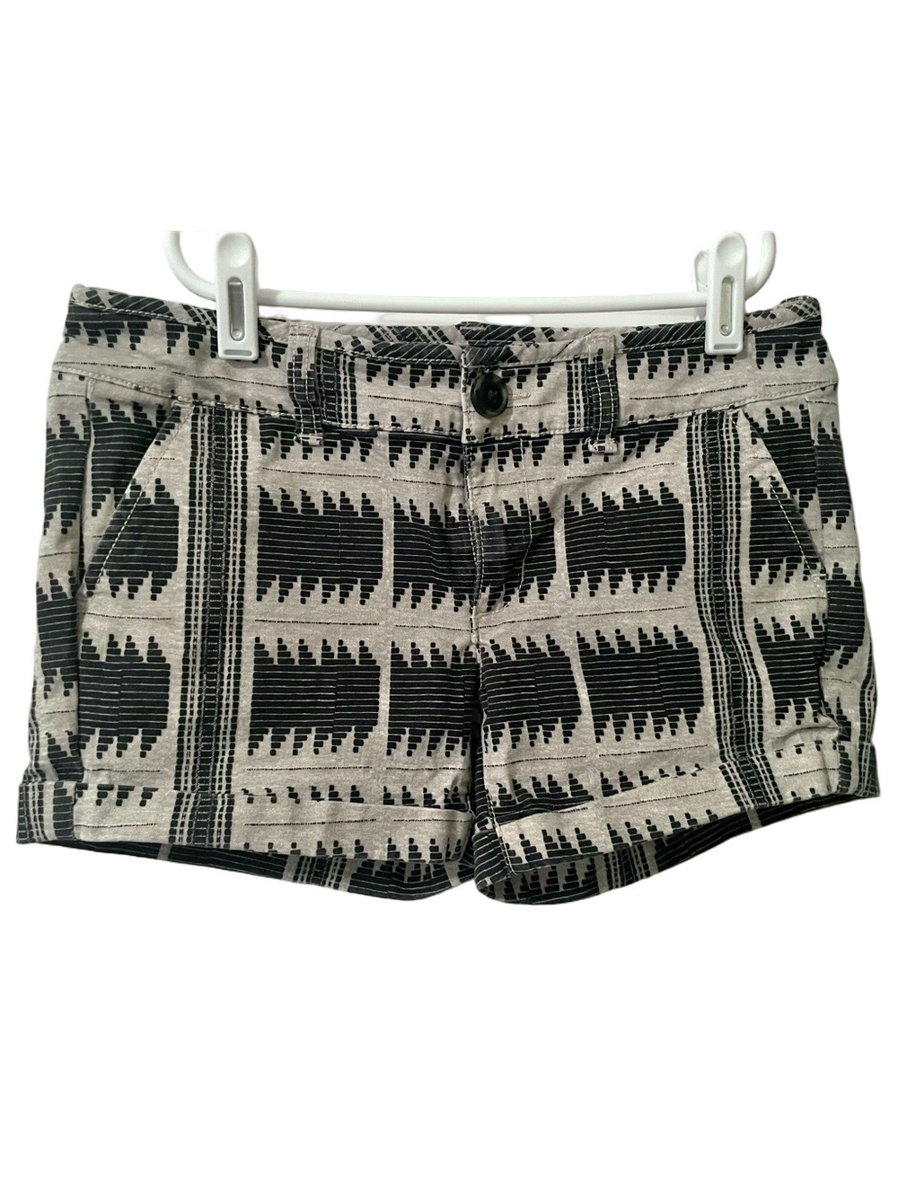 American Eagle Outfitters Grey & Black Aztec Print Midi Stretch Chino Shorts